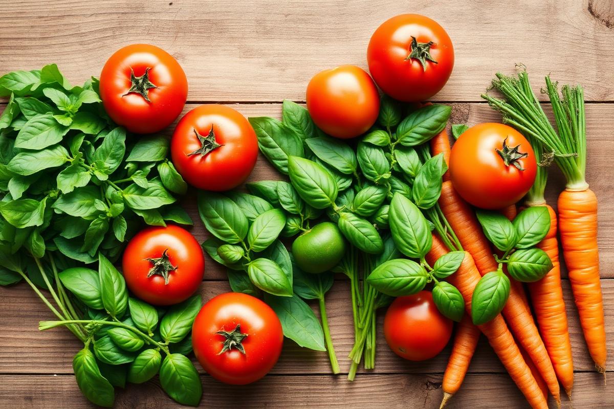Colourful organic vegetables and herbs
